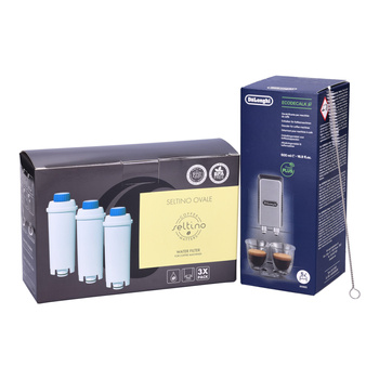 SET: 3x Seltino Ovale Ersatzfilter für Delonghi DLS C002 DLSC002 + Ecodecalk Entkalker 500ml + Bürste