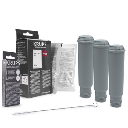 SET: 3x Spitze Gewinde Wasserfilter Ersatz für Krups F088 + Krups Entkalker F054 + XS3000 Tabletten + Bürste