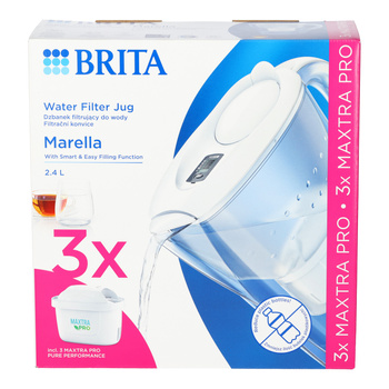 BRITA Marella Wasserfilterkanne 2,4 l, weiß + 3× MAXTRA PRO Pure Performance Filterkartusche