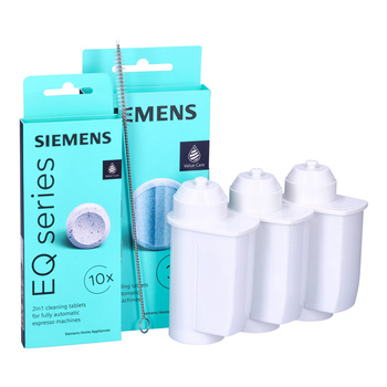 SET: Seltino Primo Wasserfilter für Siemens/Bosch, 3er-Pack – Ersatz für BRITA Intenza TZ70003 + Siemens Reinigungstabletten TZ80002 / TZ80001 + Reinigungsbürste