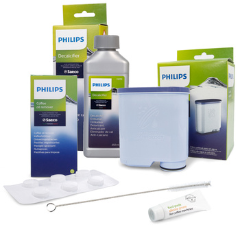 SET: Philips Saeco AquaClean-Filter CA6903 + Entkalker CA6700 + Entfettungstabletten CA6704/10 + Seltino Pflegefett 5 g + Bürste