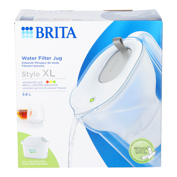 BRITA Style XL Wasserfilterkanne 3,6 l, grau mit MAXTRA PRO Pure Performance Filterkartusche
