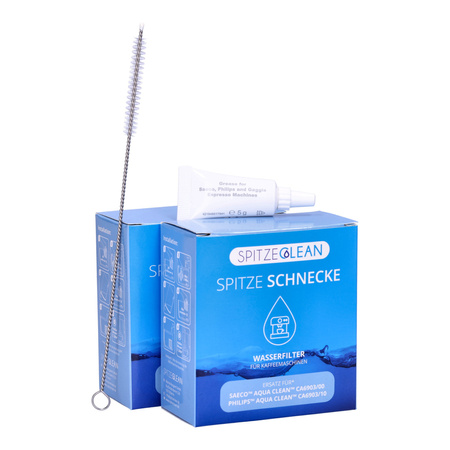 SET: 2x Spitze Schnecke - Ersatzfilter für Philips Saeco CA6903 AquaClean + Philips Saeco 5g Wartungsschmiermittel + Bürste