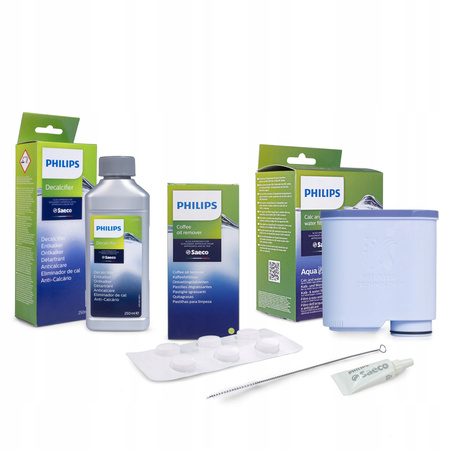 SET: Philips Filter CA6903 AquaClean + Entkalker CA6700 + Kaffeefettlöser CA6704 + Schmieröl Saeco HD506101+ Bürste