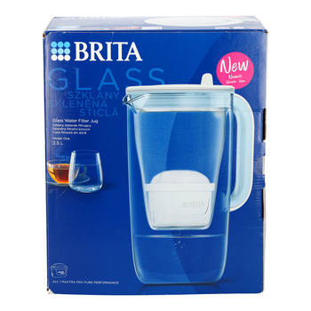 BRITA Glass Wasserfilterkanne aus Glas, blau, 2,5 l, mit MAXTRA PRO Pure Performance Filterkartusche